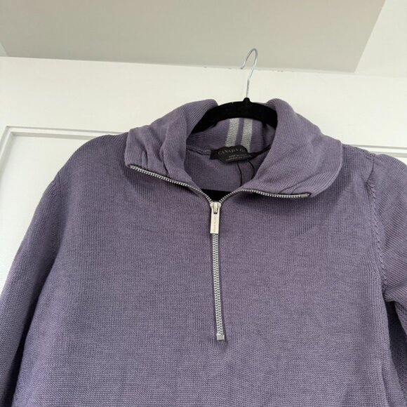 Canada Goose 1/4 Zip Sweater Double Layer Collar Merino Wool Open Knit Sz M - Picture 7 of 9